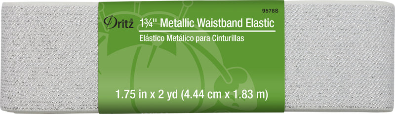 Load image into Gallery viewer, 9578S|Dritz 1-3/4" Metallic Waistband Elastic, Silver Metallic, 2 yd