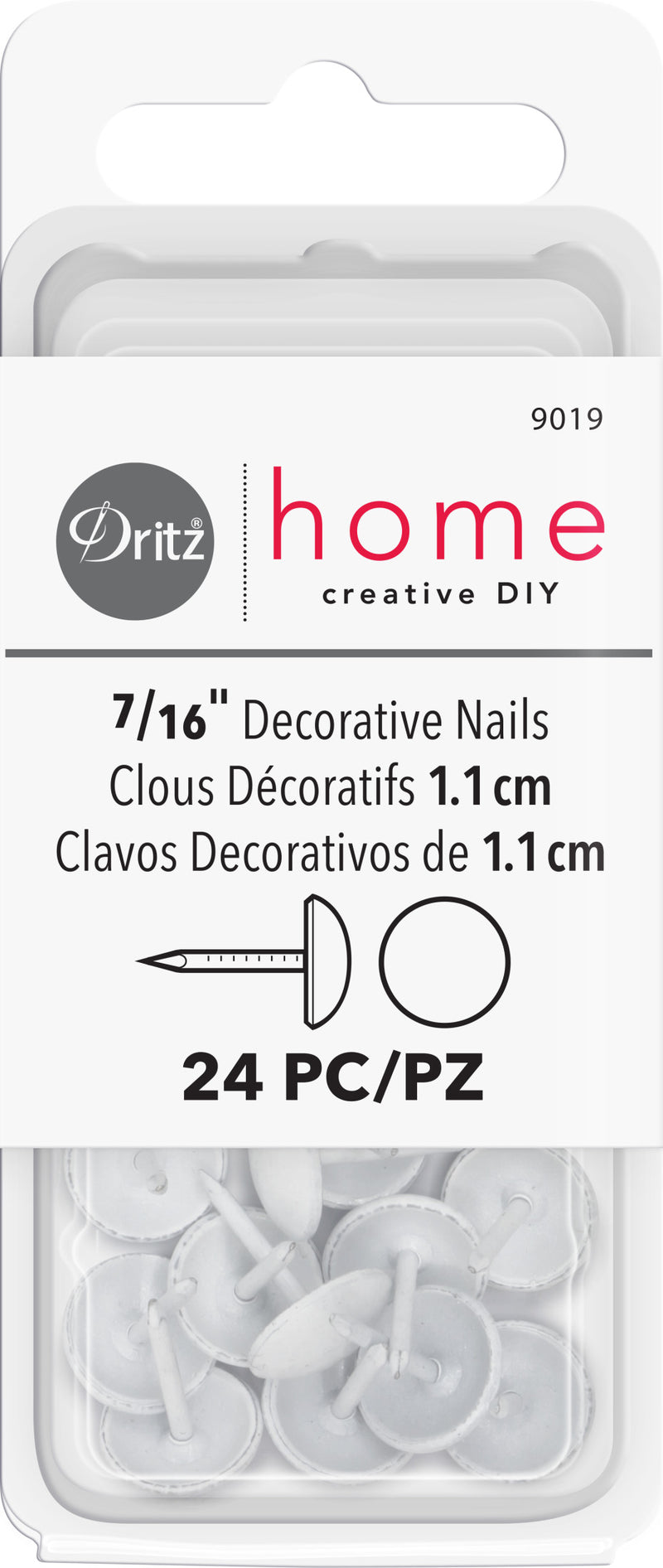 Load image into Gallery viewer, 9019|Dritz 7/16" Smooth Decorative Nails, White, 24 pc