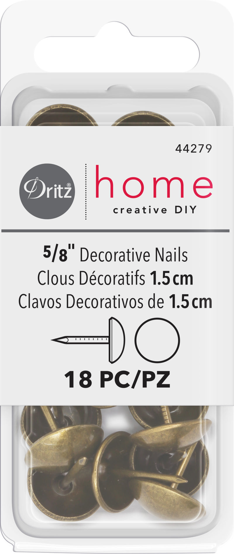 Load image into Gallery viewer, 44279|Dritz 5/8" Smooth Decorative Nails, Antique Brass, 18 pc