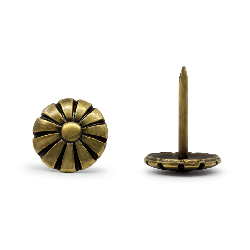 Cargue la imagen en el visor de la galería, 9013|Dritz 7/16" Decorative Daisy Nails, Antique Brass, 24 pc