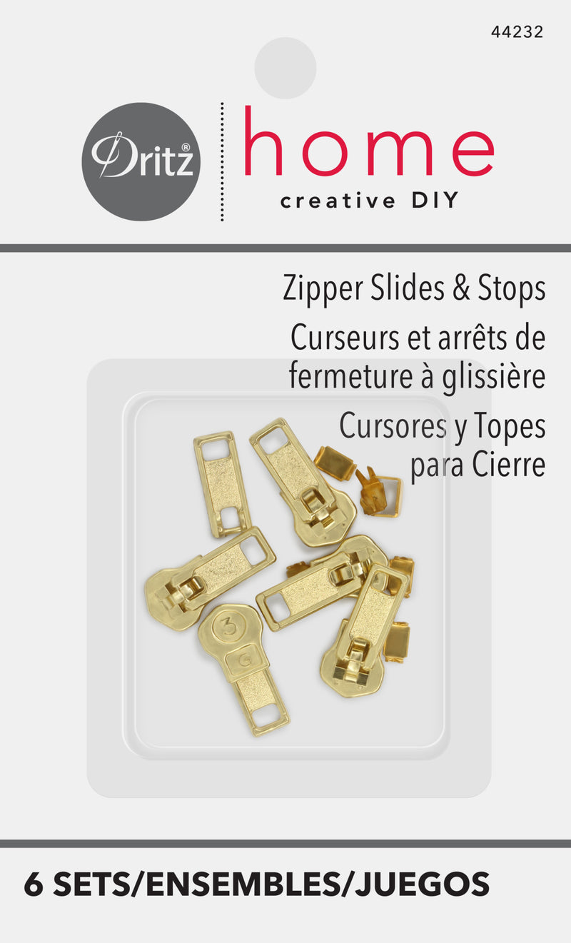 Load image into Gallery viewer, 44232|Dritz Zipper Slides & Stops, Brass, 12 pc