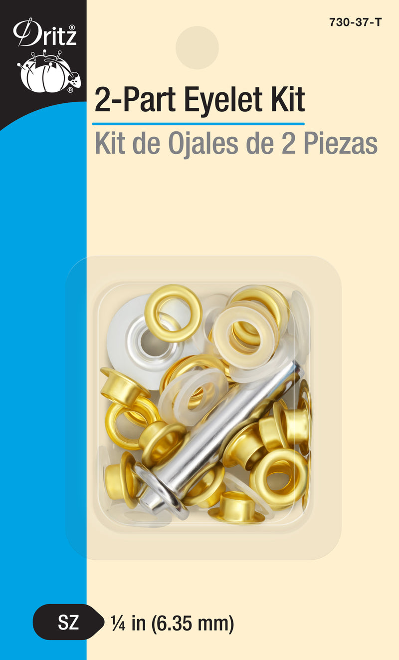 Load image into Gallery viewer, 730-37-T|Dritz 1/4" 2-Part Eyelets & Tools, 15 Sets, Matte Gold