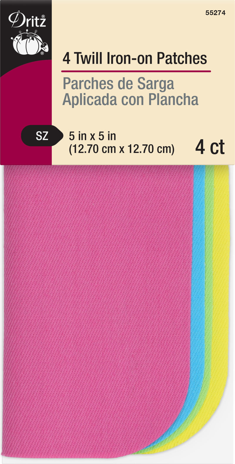Load image into Gallery viewer, 55274|Dritz Twill Iron-On Patches, 5" x 5", 4 pc, Neon Assorted
