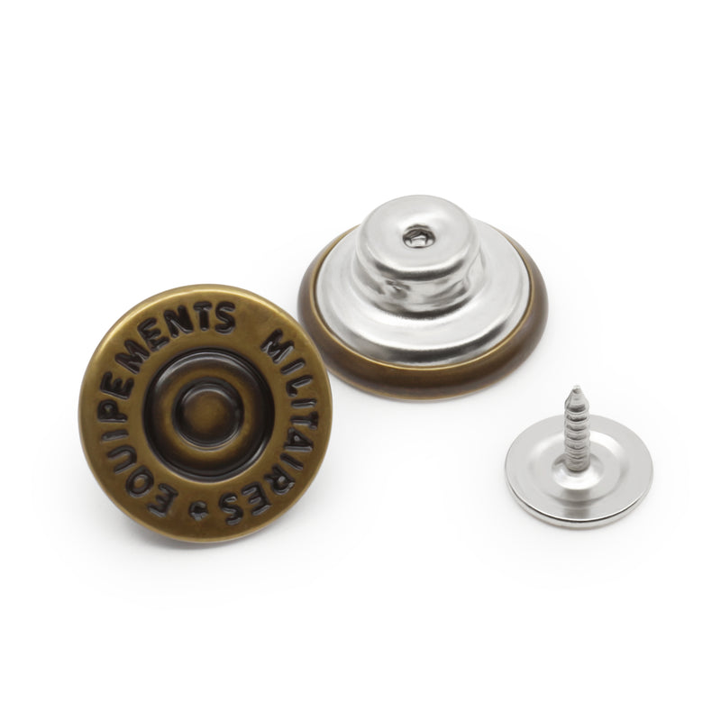 Load image into Gallery viewer, 9-38|Dritz 5/8" Dungaree Buttons, 4 pc, Antique brass