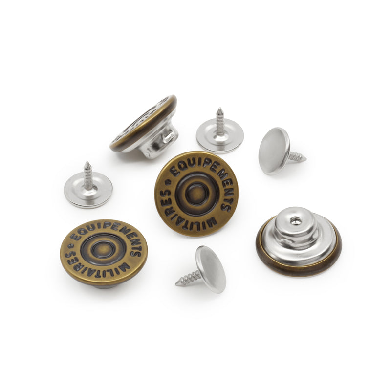 Load image into Gallery viewer, 9-38|Dritz 5/8" Dungaree Buttons, 4 pc, Antique brass