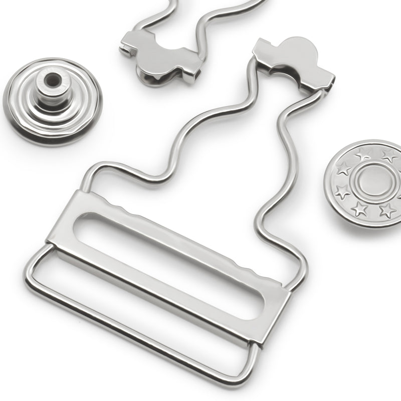 Cargue la imagen en el visor de la galería, 6-65|Dritz 1-1/4" Overall Buckles with No-Sew Buttons, Nickel, 2 pc
