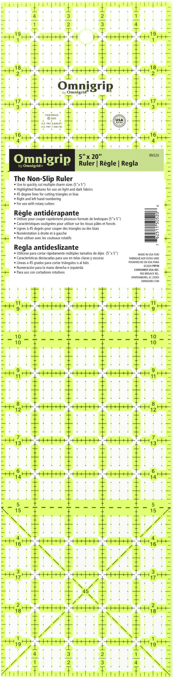Cargue la imagen en el visor de la galería, RN520|Omnigrid Omnigrip Neon Rectangle Ruler, 5" x 20"