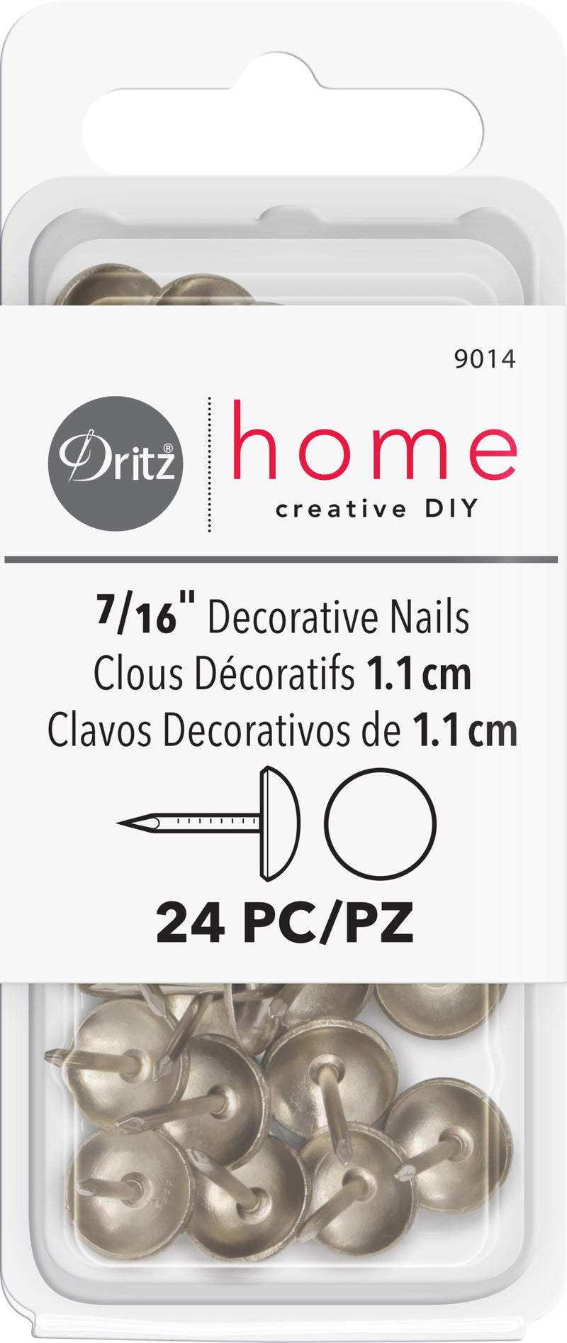 Load image into Gallery viewer, 9014|Dritz 7/16" Smooth Decorative Nails, Nickel, 24 pc