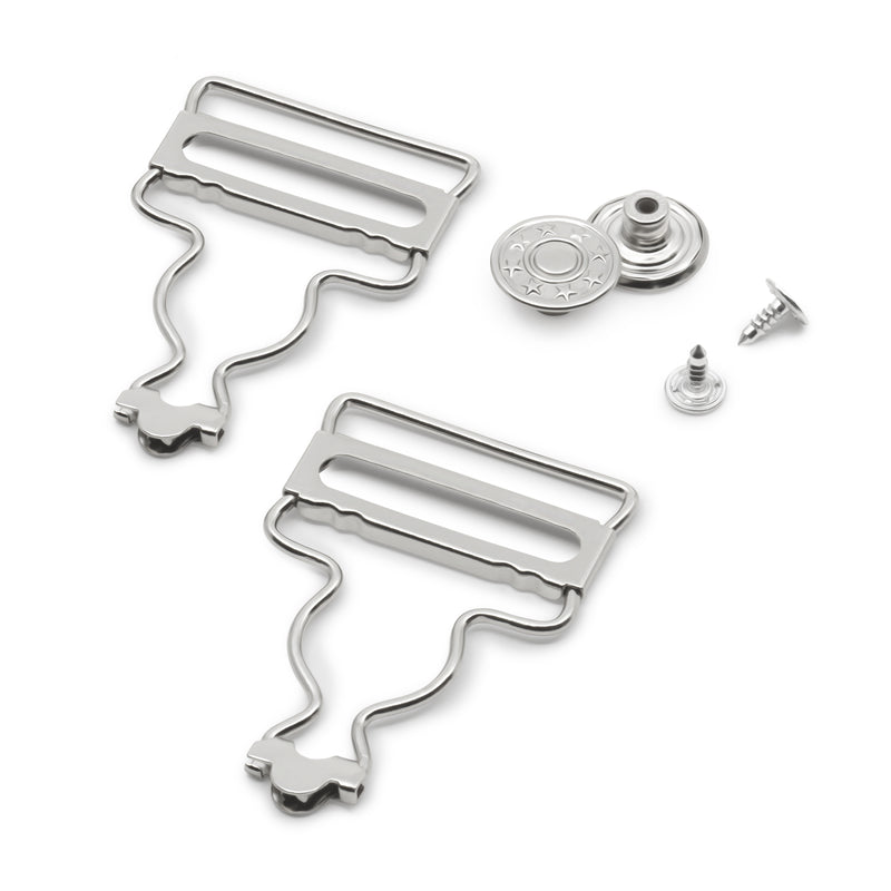Cargue la imagen en el visor de la galería, 6-65|Dritz 1-1/4" Overall Buckles with No-Sew Buttons, Nickel, 2 pc
