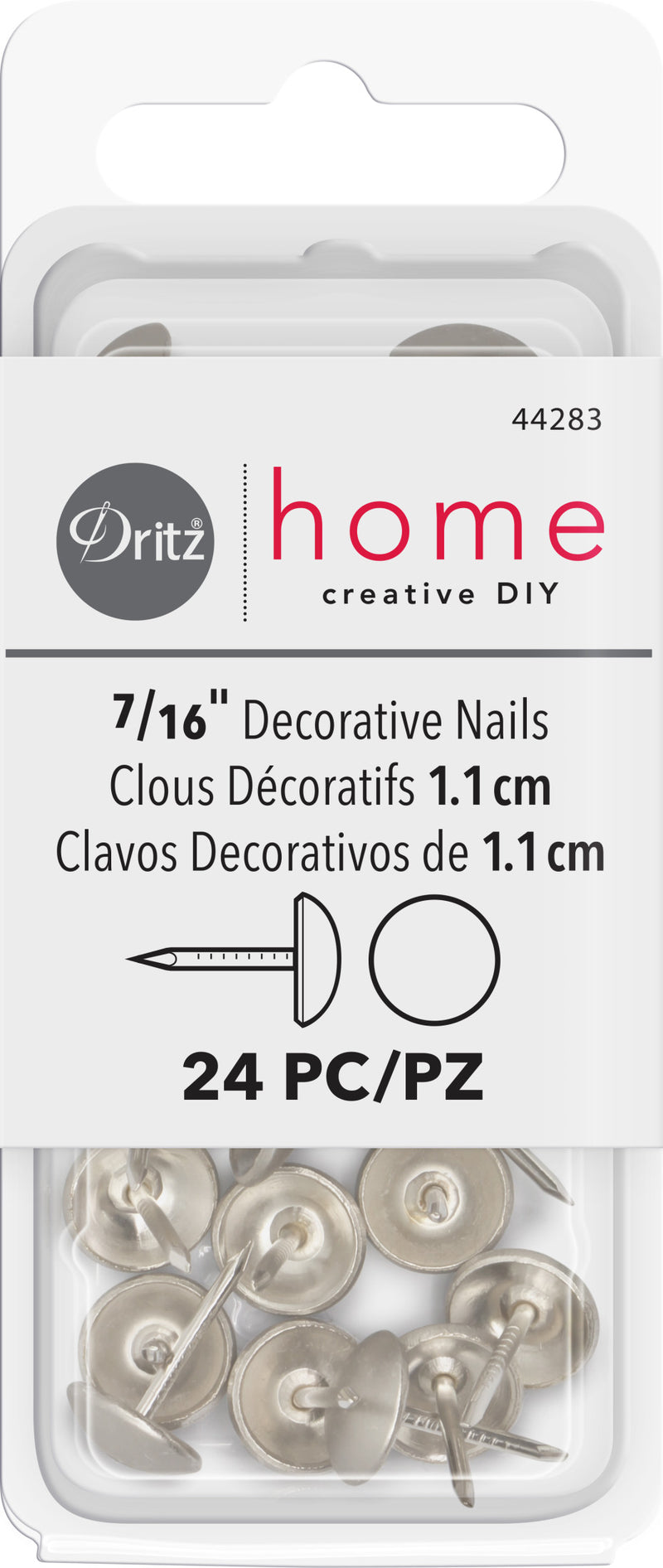 Load image into Gallery viewer, 44283|Dritz 7/16" Smooth Decorative Nails, Brushed Nickel, 24 pc
