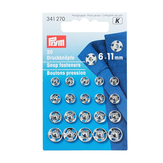 341270| Sew-On Snap Fasteners brass 6-11 mm silver col