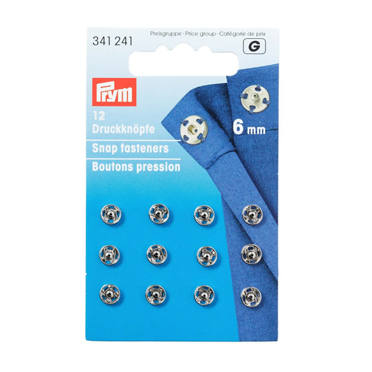341241| Sew-On Snap Fasteners brass 6 mm silver col