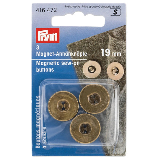 416472| Magnetic sew-on buttons 19 mm antique brass