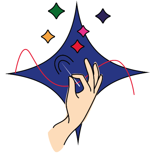 Illustration of a hand reaching towards a blue star-shaped object with colorful stars around it.