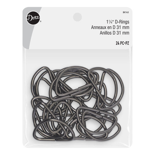 BK143|Dritz 1-1/4" D-Rings, Gunmetal, 24 pc
