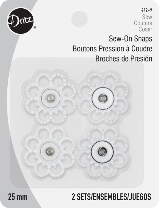 442-9|Dritz Sew-On Snaps, 2 Sets, Size 25mm, White