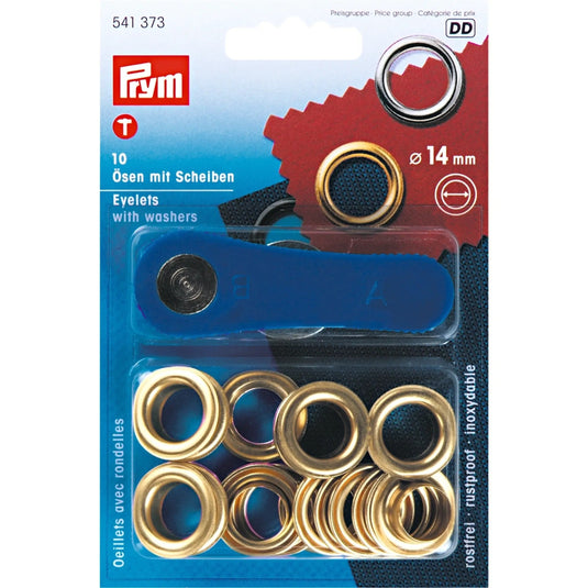 541373|Prym Eyelets with washers 14 mm gold with tools 10pc