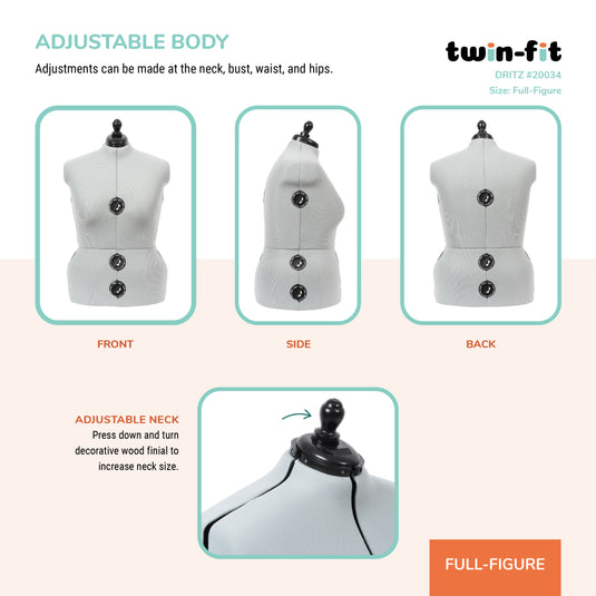 20034|Dritz Twin-Fit Adjustable Dress Form, Full-Figure