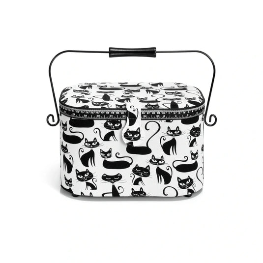 612029|Prym Oval Sewing Basket, Large, Black Cats