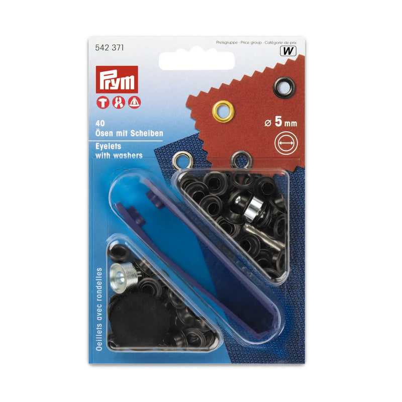 Load image into Gallery viewer, 542371|Prym Eyelets with washers 5 mm black ozidized with tools 40pc
