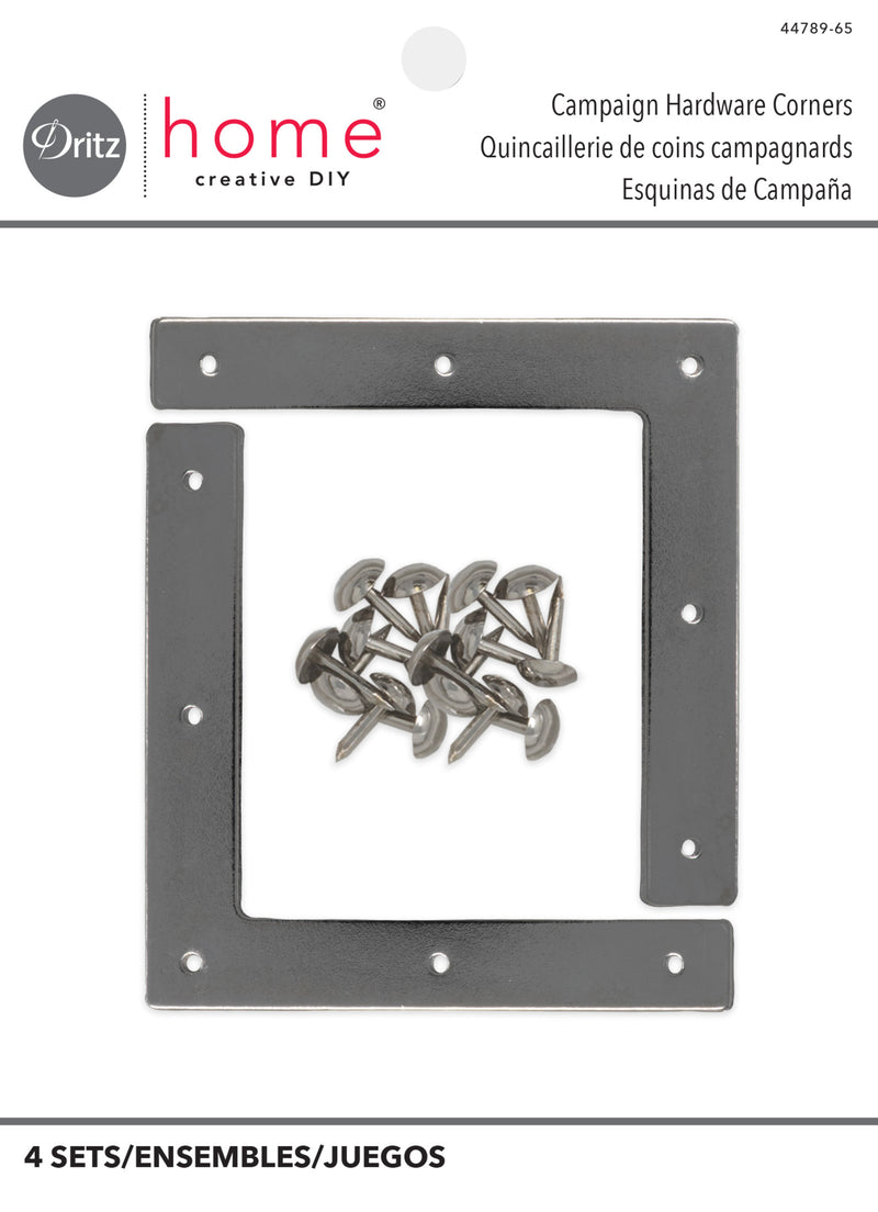Load image into Gallery viewer, 44789-65|Dritz Smooth Campaign Hardware Corners, Large, Nickel, 4 pc
