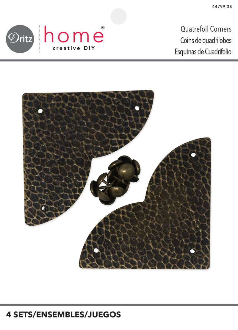 Load image into Gallery viewer, 44799-38|Dritz Textured Quatrefoil Corners, Large, Antique Brass, 4pc