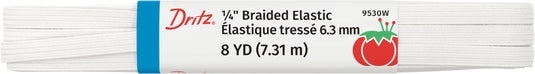 9530W|Dritz 1/4" White Braided Elastic, 8 yd