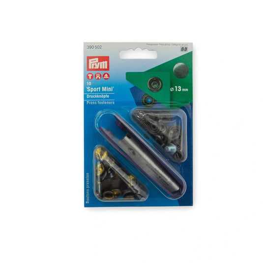 390502|Prym SPORT Mini 13 mm silver with tools 10pc