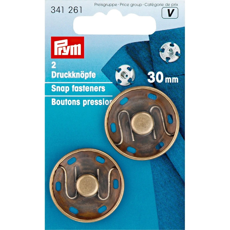 Load image into Gallery viewer, 341261|Prym 30mm Sew-On Snaps, 2 Sets, Antique Brass
