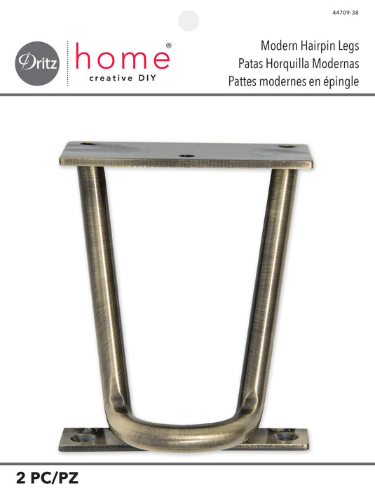 44709-38|Dritz Modern Hairpin Legs, Antique Brass, 2 pc
