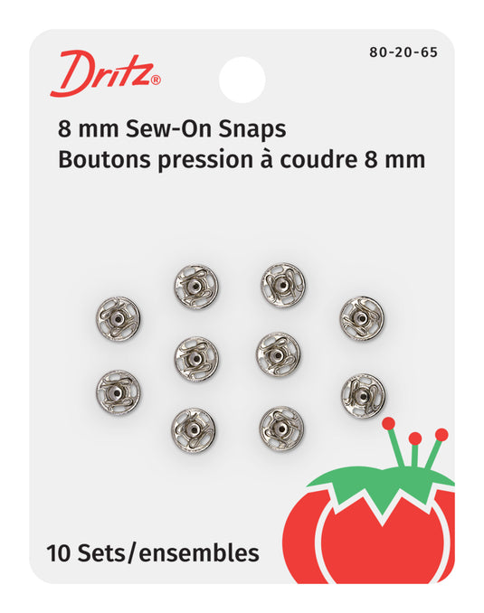 80-20-65|Dritz Sew-On Snaps, 10 Sets, Size 2/0, Nickel
