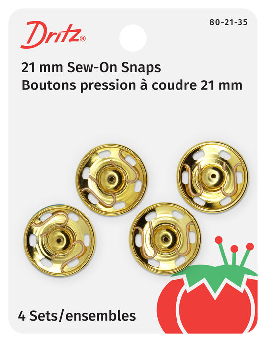 80-21-35|Dritz Sew-On Snaps, 4 Sets, Size 10, Gold
