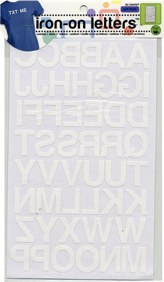 BL100HWT|Dritz Soft Flock Iron-On Letters, 1 Sheet, White