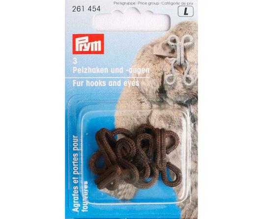 261454|Prym Fur Hooks & Eyes, Brown, 3 PC