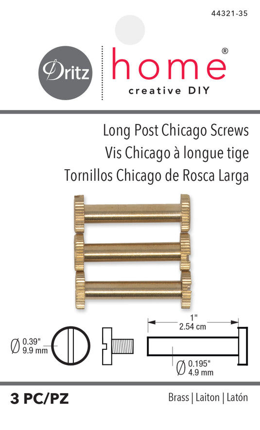 44321-35|Dritz Long Post Chicago Screws, Brass, 3 pc