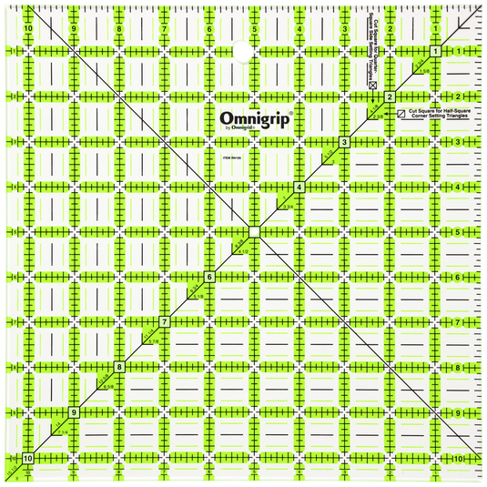RN105|Omnigrid Omnigrip Non-Slip Square Ruler, Neon, 10-1/2" x 10-1/2"