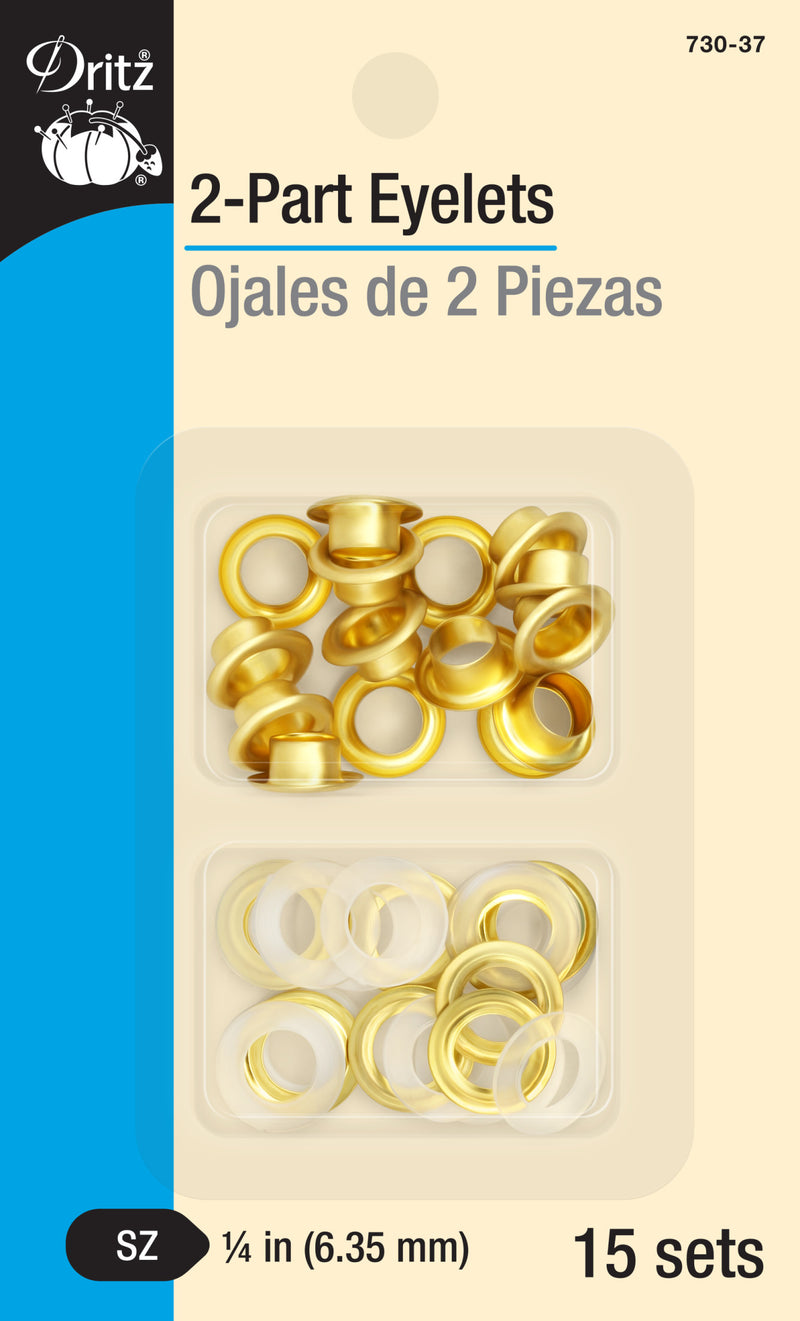 Load image into Gallery viewer, 730-37|Dritz 1/4" 2-Part Eyelets, 15 Sets, Matte Gold