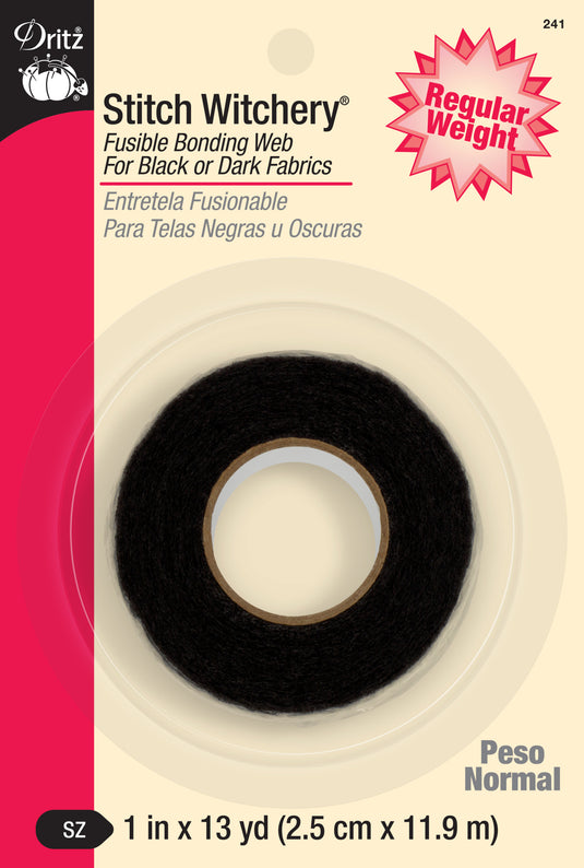 241|Dritz 1" Stitch Witchery Fusible Bonding Web, Regular Weight, Black, 13 yd