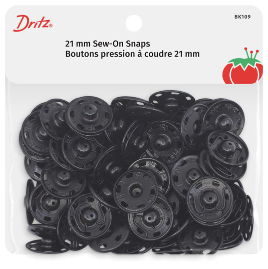 BK109|Dritz Sew-On Snaps, 48 Sets, Size 10, Black