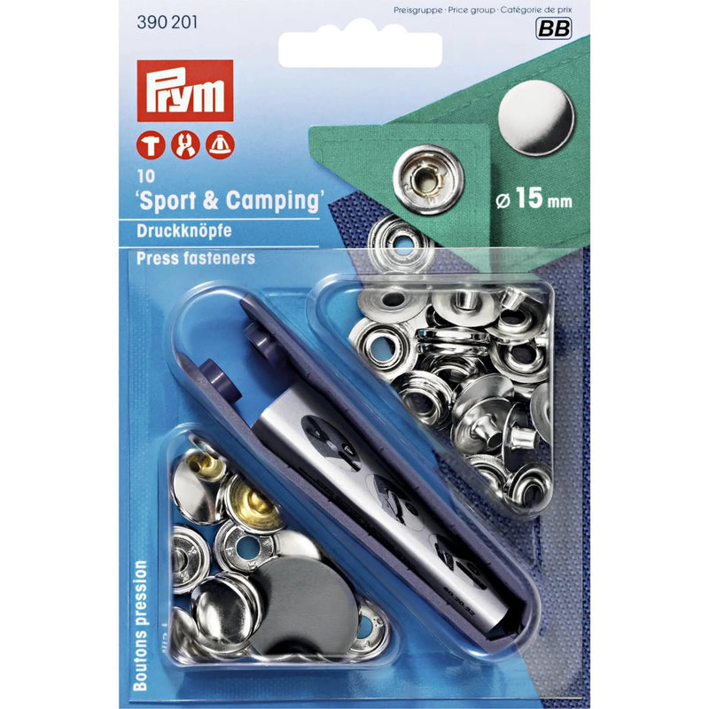 Load image into Gallery viewer, 390201|Prym SPORT 15 mm silver with tools 10pc