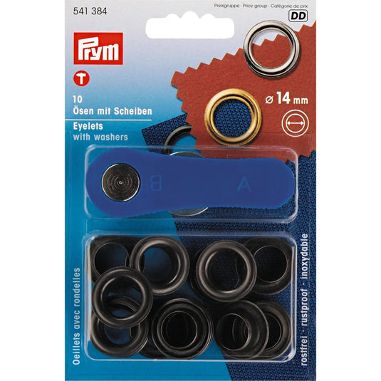 541384|Prym Eyelets with washers 14 mm black oxidized with tools 10pc