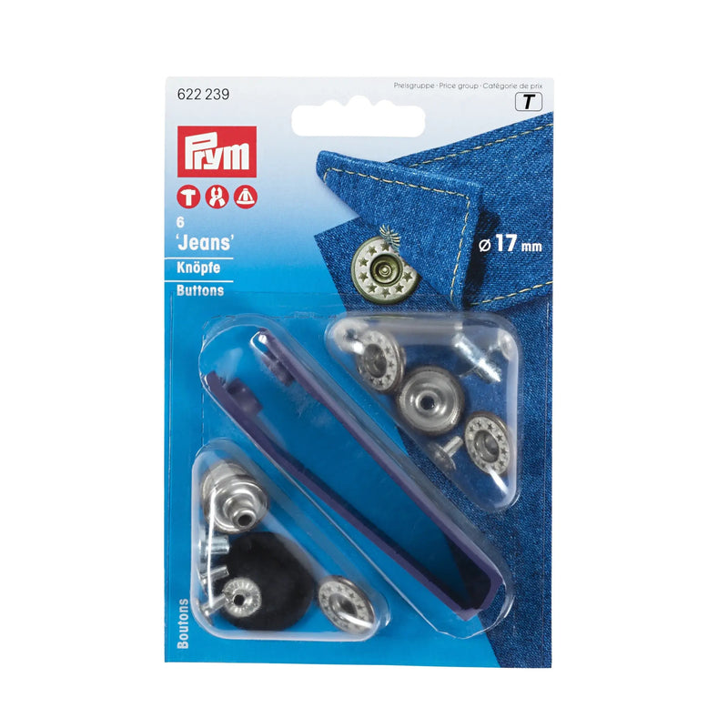 Load image into Gallery viewer, 622239|Prym JEANS Buttons 17 mm open Stars frosted/antique brass 6pc