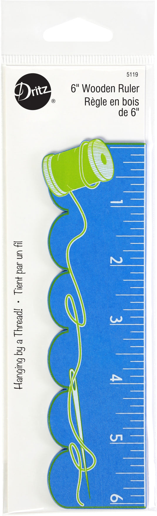 5119|Dritz 6" Wooden Ruler, Thread Spool
