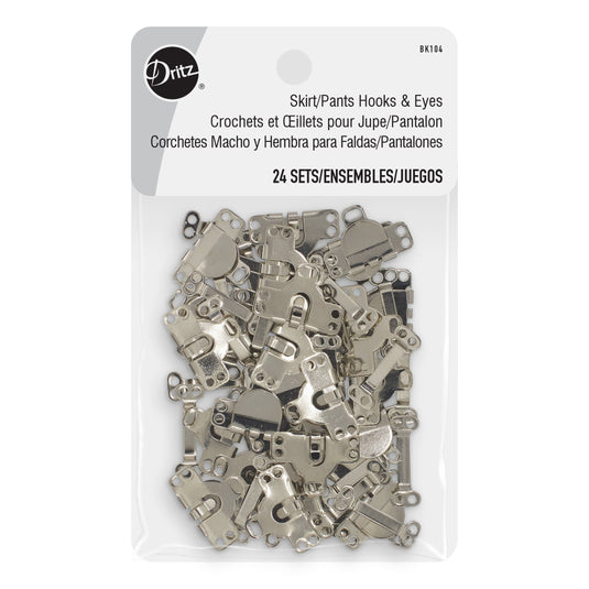 BK104|Dritz Skirt/Pants Hooks & Eyes, 24 Sets, Nickel