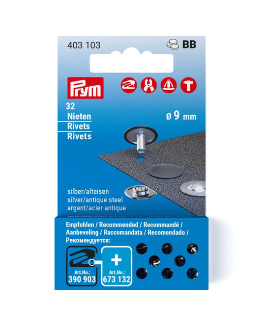 403103|Prym RIVETS 9 mm refill silver/antique steel 32pc