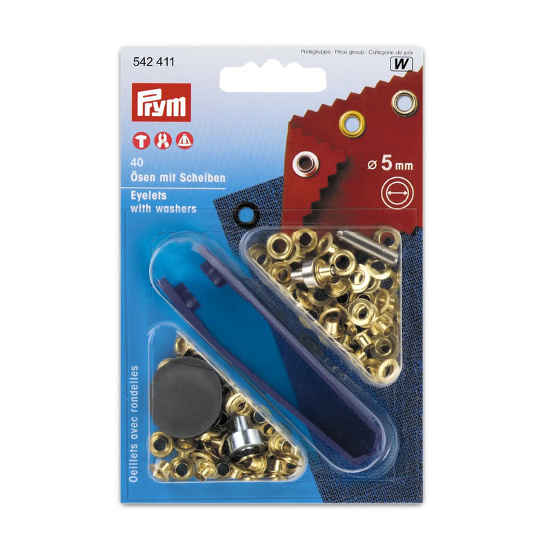 Cargue la imagen en el visor de la galería, 542411|Prym Eyelet with Washers, brass, 5mm, gold