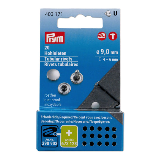 403171|Prym RIVETS Tubular 9 mm /4-6 mm refill silver 20pc