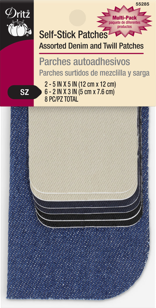 55285|Dritz Self-Stick Denim & Twill Patches, Assorted, 8 pc