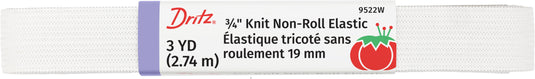 9522W|Dritz 3/4" Knit Non-Roll Elastic, White, 3 yd