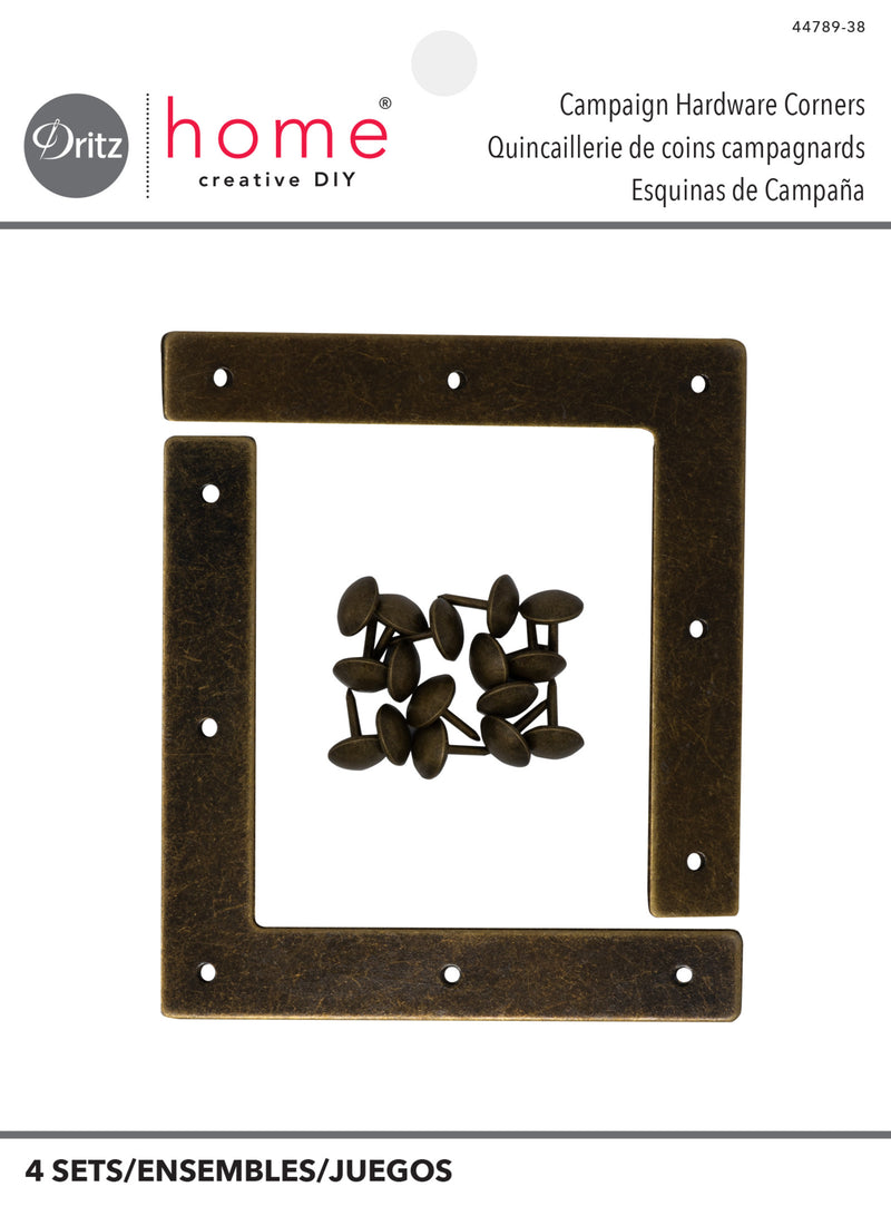 Load image into Gallery viewer, 44789-38|Dritz Smooth Campaign Hardware Corners, Large, Antique Brass, 4 pc